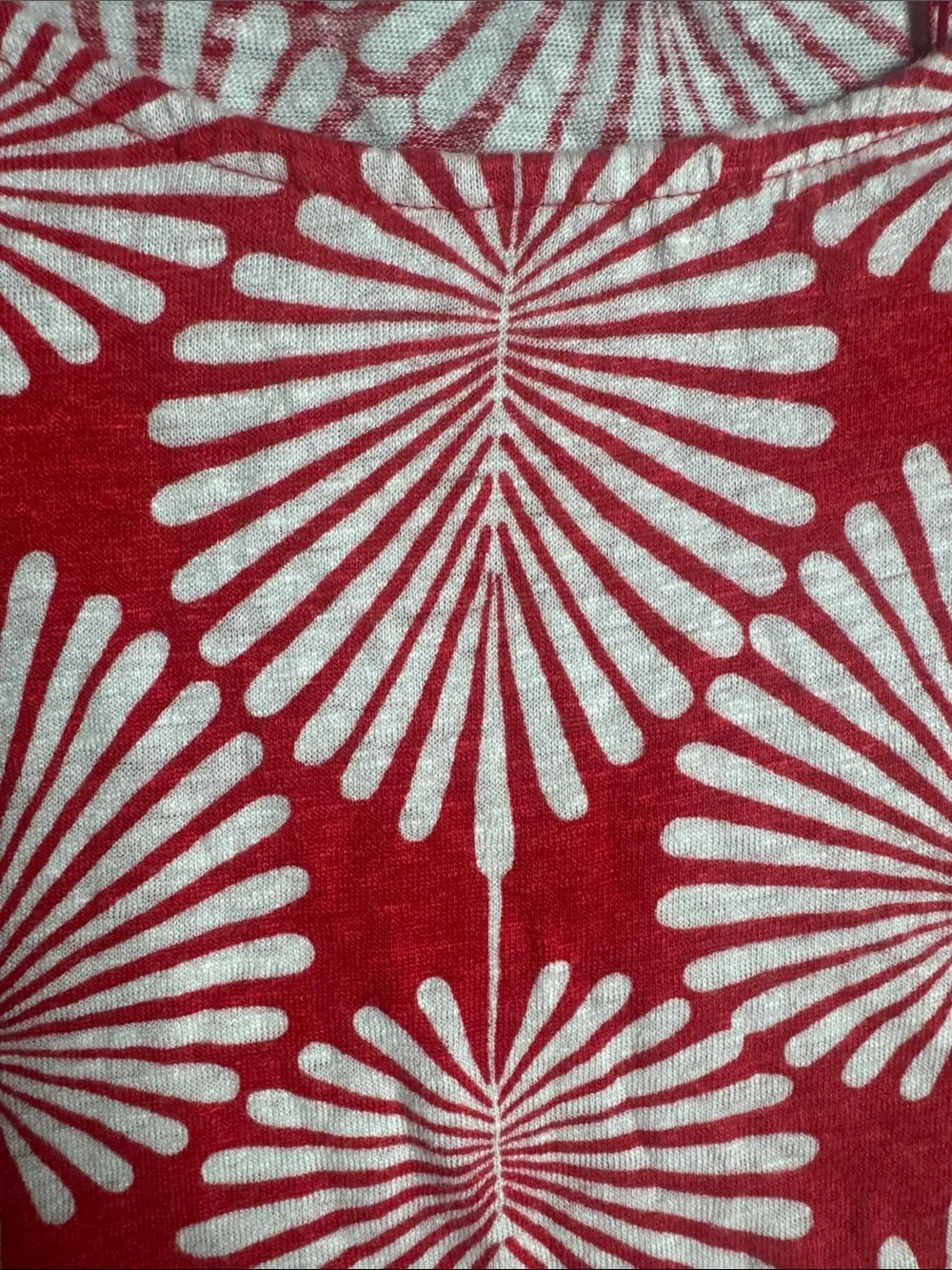 Joie Red Short-Sleeve Floral Fan Print Tee 100% Linen Decorative Blouse T-Shirt